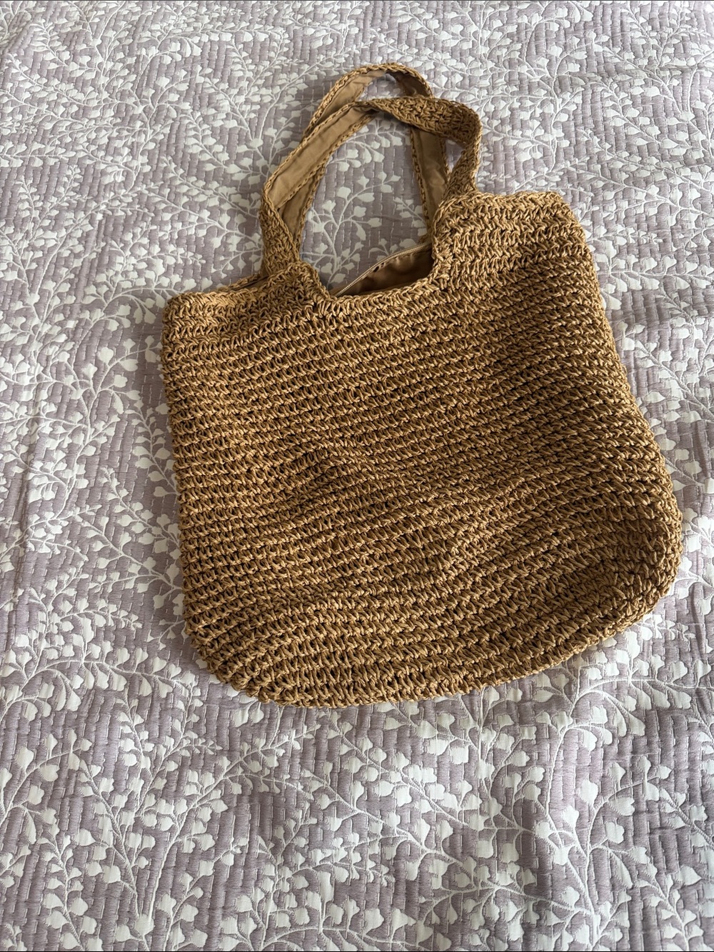 Woven Straw Tote Bag in Tan